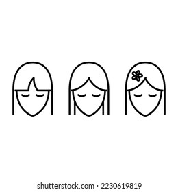 set of icons. Hair procedures.Young girl treat and style hair Vector illustration isolated