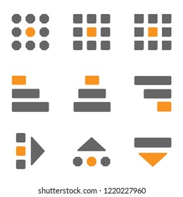set icons hamburger menu, kebab menu, bento menu, meatballs menu UI UX design in the form of rectangles, squares, triangles, hexagons, balls