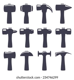 Set of icons of hammers on white background