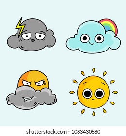 set of icons hand draw cloud and sun for weather - vector illustration