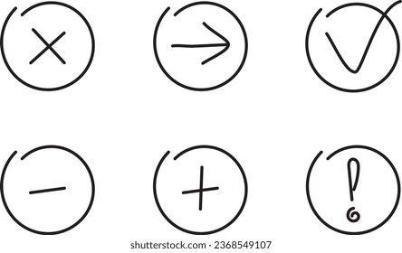 Set icons hand drawn style. Vector illustration.