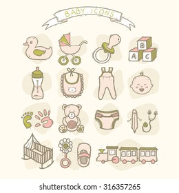 Set icons hand-drawing from children's objects