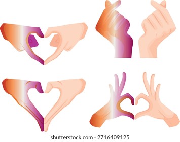 set of icons of hands folded in a gesture of love where one hand with the colors of lesbian pride, as a symbol of love, equality and self-expression