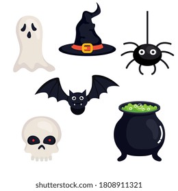 set icons, happy halloween celebration vector illustration design