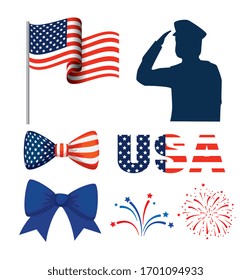 set icons of happy memorial day vector illustration design