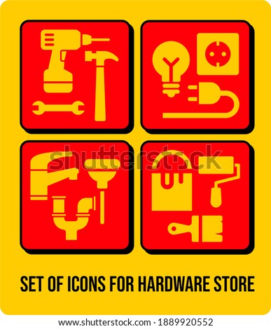 set of icons for hardware store