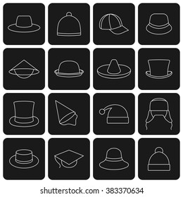 Set Icons hats from thin lines, vector illustration.