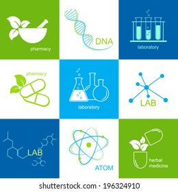 Set of icons for health care, pharmacy and laboratory