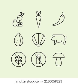 Set icons for healthy food packaging, Vegan, Vegetarian, Gluten-Free, Non-Diary