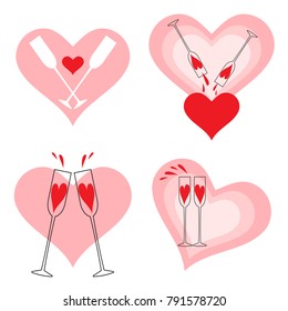 Set of icons with heart. Love symbol. Valentine's day sign, isolated on white background. Flat style for graphic and web designe, logo, icon or greeting card.