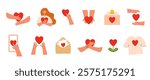 Set of icons with hearts. Concept of self-love, charity, donations. Vector on a white background, all objects are isolated