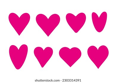 A set of icons of hearts in pink. For weddings, dates, congratulations, engagement, valentine's day. Vector.