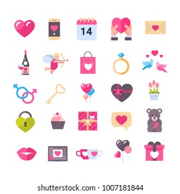 Set Of Icons With Hearts Valentines Day Holiday Gifts Greeting Messages Isolated Romantic Concept Vector Illustration