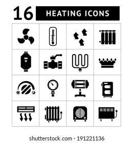 Set icons of heating isolated on white. Vector illustration