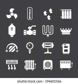 Set icons of heating isolated on black. Vector illustration