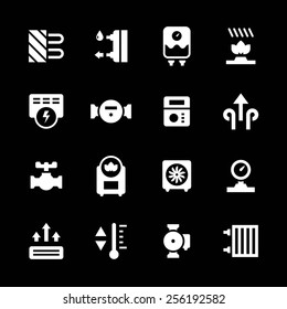 Set icons of heating isolated on black. Vector illustration