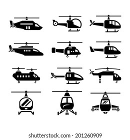 Set icons of helicopters isolated on white. Vector illustration