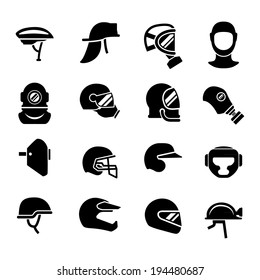 Set icons of helmets and masks isolated on white. Vector illustration