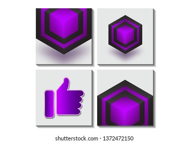 A set of icons of hexagons and cubes and an icon of a good creative idea. Design elements for business / web design / print / presentation. Vector illustration