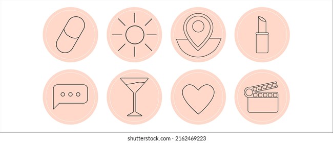 A set of icons for highlights. Vector covers for social media stories. Collection of cute trending icons