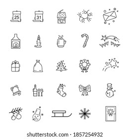 set of icons for the holiday of the new year isolated on a white background. Vector illustration. EPS 10