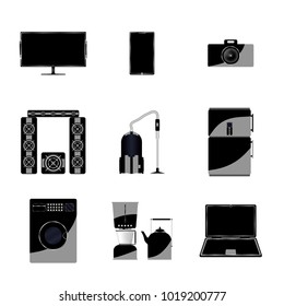 Set of icons of home appliances and electronics. Isolated vector on a white background.