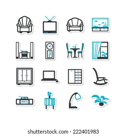 Set of icons - a home interior, drawing room. A vector.