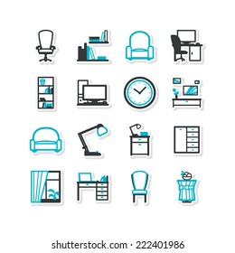 Set of icons - a home interior, drawing room. A vector.