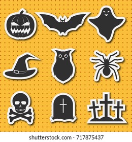 Set of icons in horror style for Halloween. Design for the poster, banner, web pages, mobile applications. Stickers. Vector illustration.