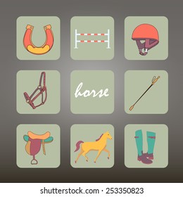 set of icons horses