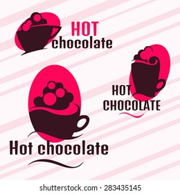 Set of icons of hot chocolate.  Vector design elements