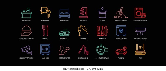 Conjunto de iconos para el hotel. Trazo editable. Ilustración vectorial