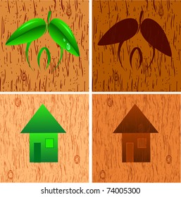 Set from icons of the house against a wooden structure