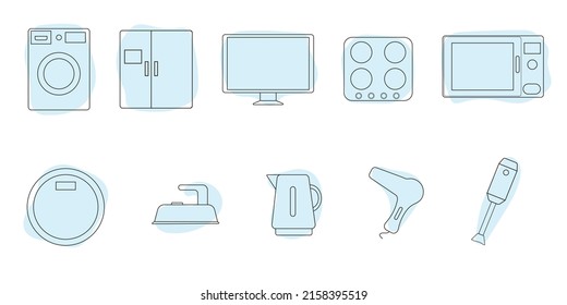 Set of icons of household appliances, 10 pieces