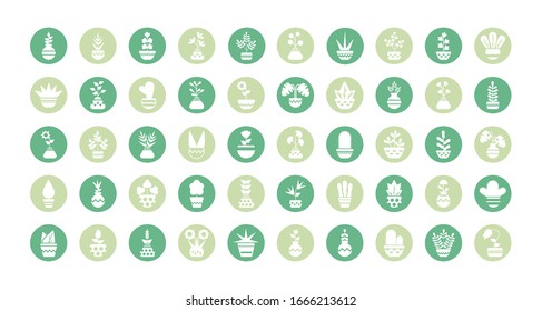 set of icons houseplants with potted, block and flat style icon vector illustration design