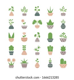 conjunto de iconos de las plantas domésticas con diseño de ilustración vectorial en pozos