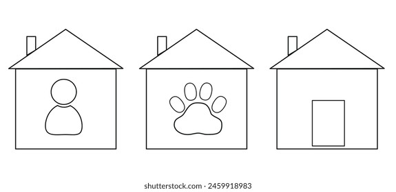 a set of icons for houses, housing, animal shelter, property, cottage, real estate, contour symbols of the house, flat vector illustration, logo