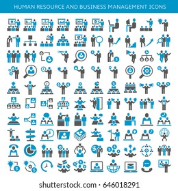 set of icons for human resource, business people meeting, conference and office