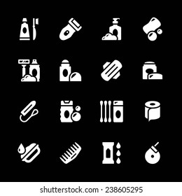 Set icons of hygiene isolated on black. Vector illustration