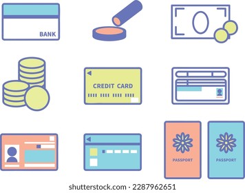 Un conjunto de iconos para la identificación y otros documentos. Esquema de colores más fino.