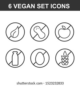 Set of icons illustrating absence of common food allergens and organic signs