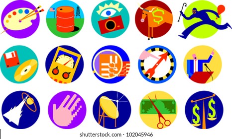 Set of icons illustrating various objects or concepts
