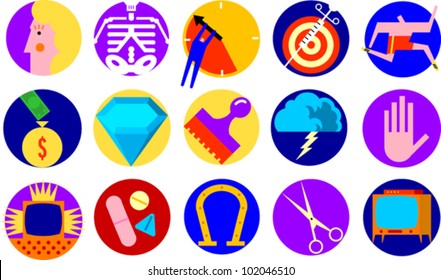 Set of icons illustrating various objects and concepts