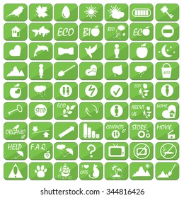 Set of icons, illustrations and logos on the theme of ecology and healthy lifestyle. 