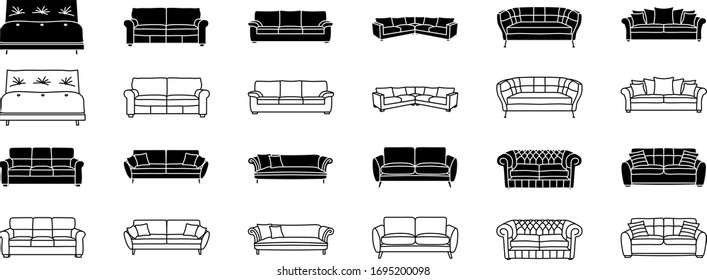 Set of Icons Illustrations of Sofas Couches Settees Chairs