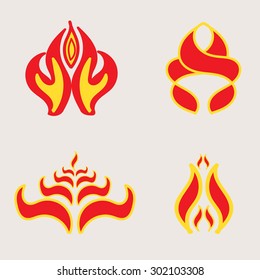 Set of icons with the image of fire