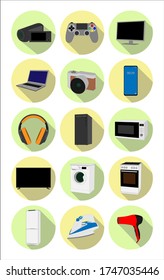 Set of icons with the image of household appliances and electronic devices.