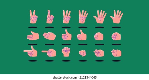 A set of icons with the image of human hands. Modern illustration in flat style. A set of graphic elements for design.