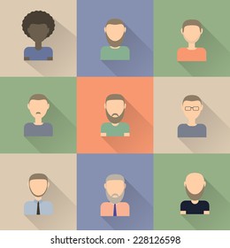 Set of icons with the image of men in flat style