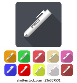 Set of icons with the image of the pen, flat icons
